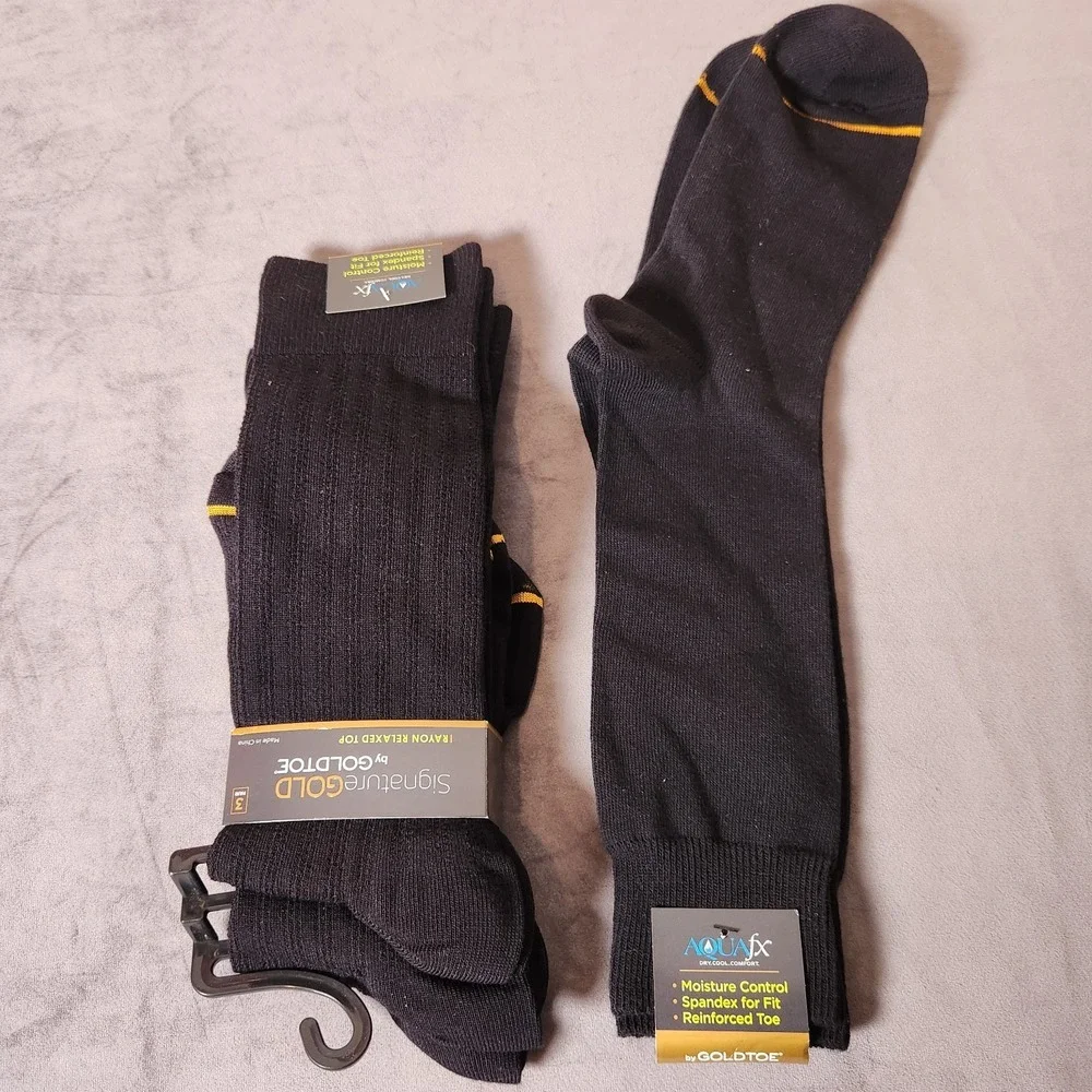 Signature Gold by GOLDTOE Men's Nylon Rib Crew Socks 4 Pair‎ - Black 6-12.5